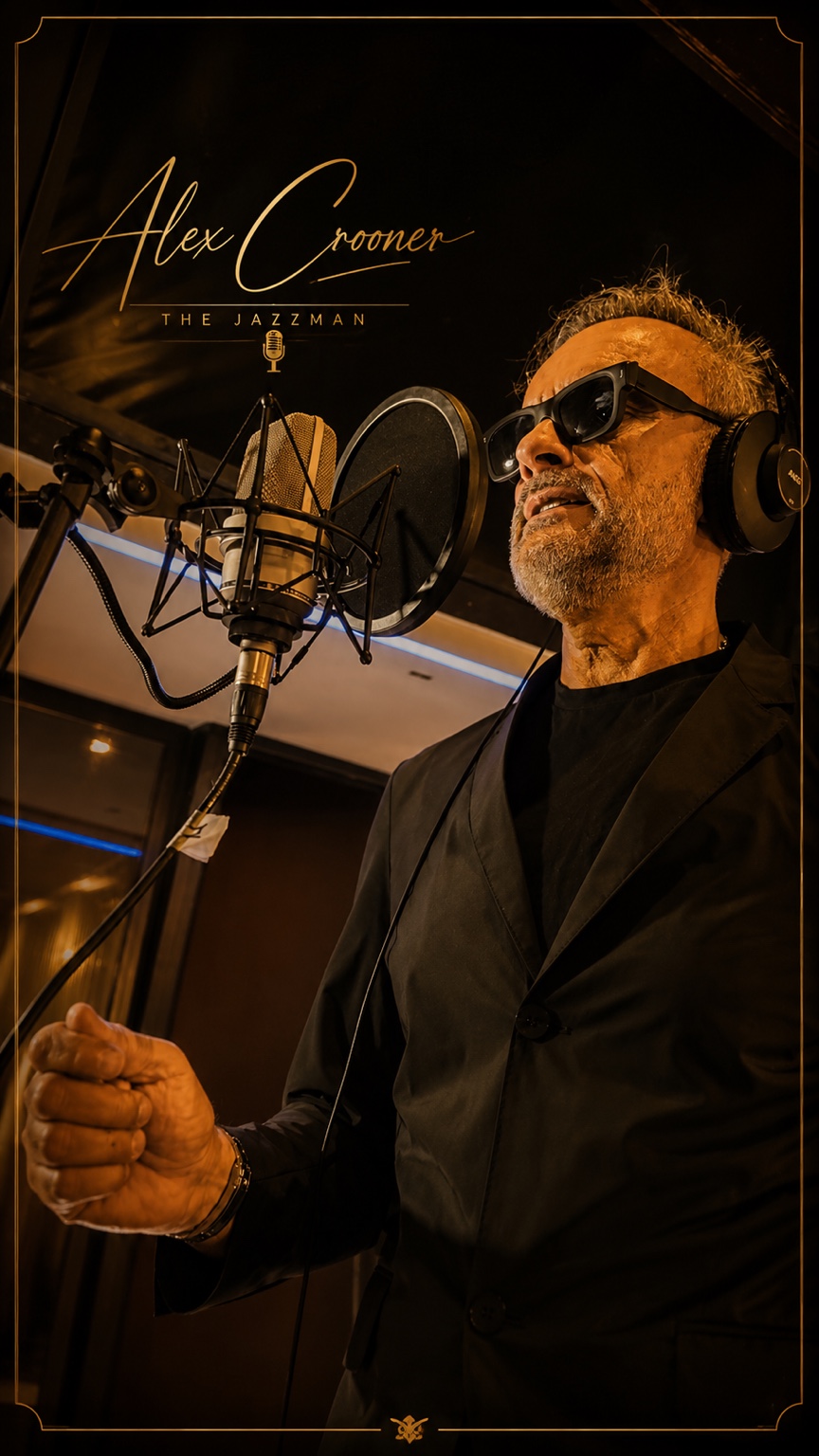 Alex Crooner cantando en el estudio